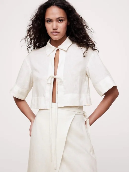 Banana Republic Tops - Banana Republic Linen Tie Front Cropped Shirt Sz Small New with Tags
